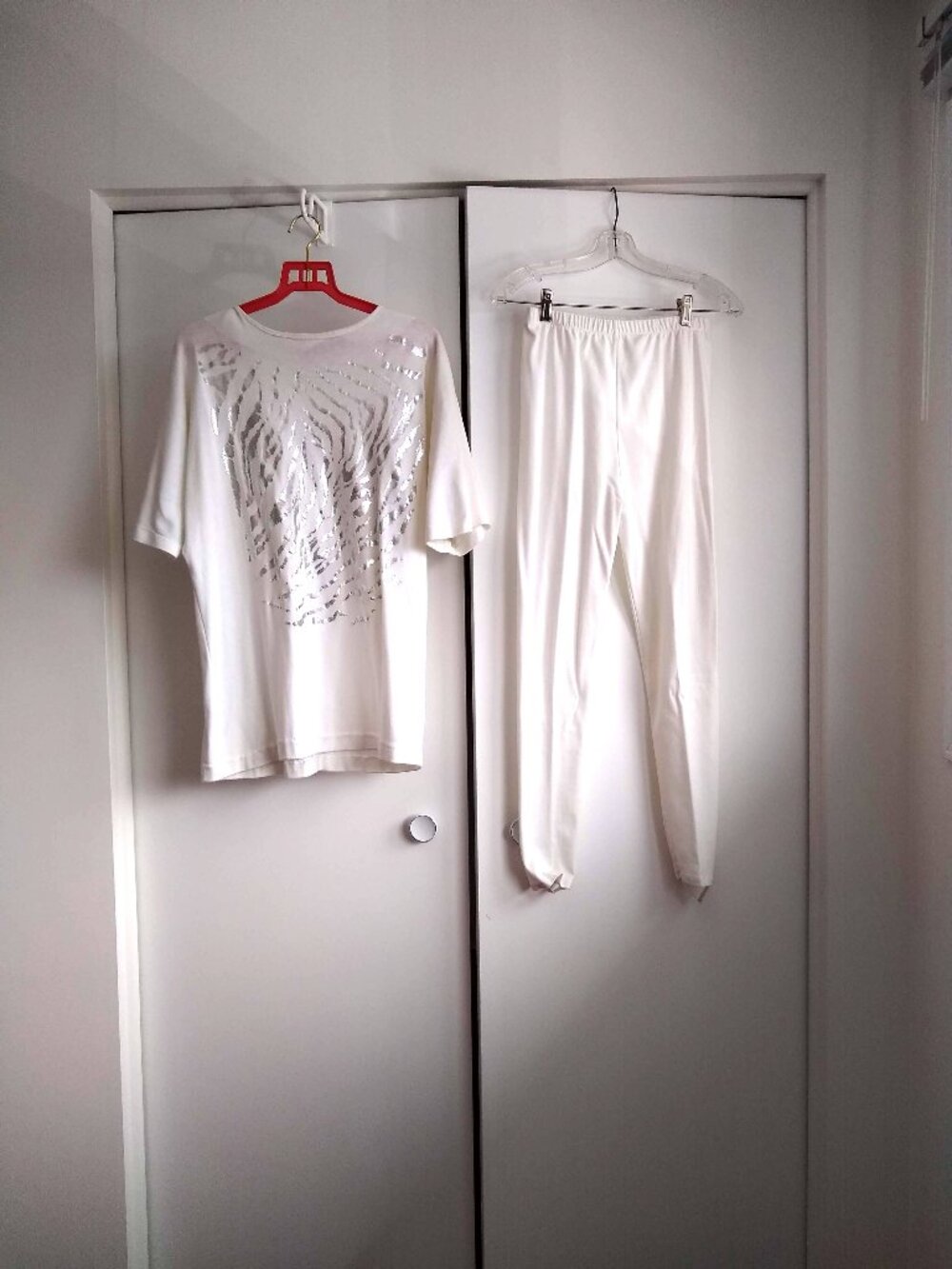 vintage 80s white animal print pant and top matching set